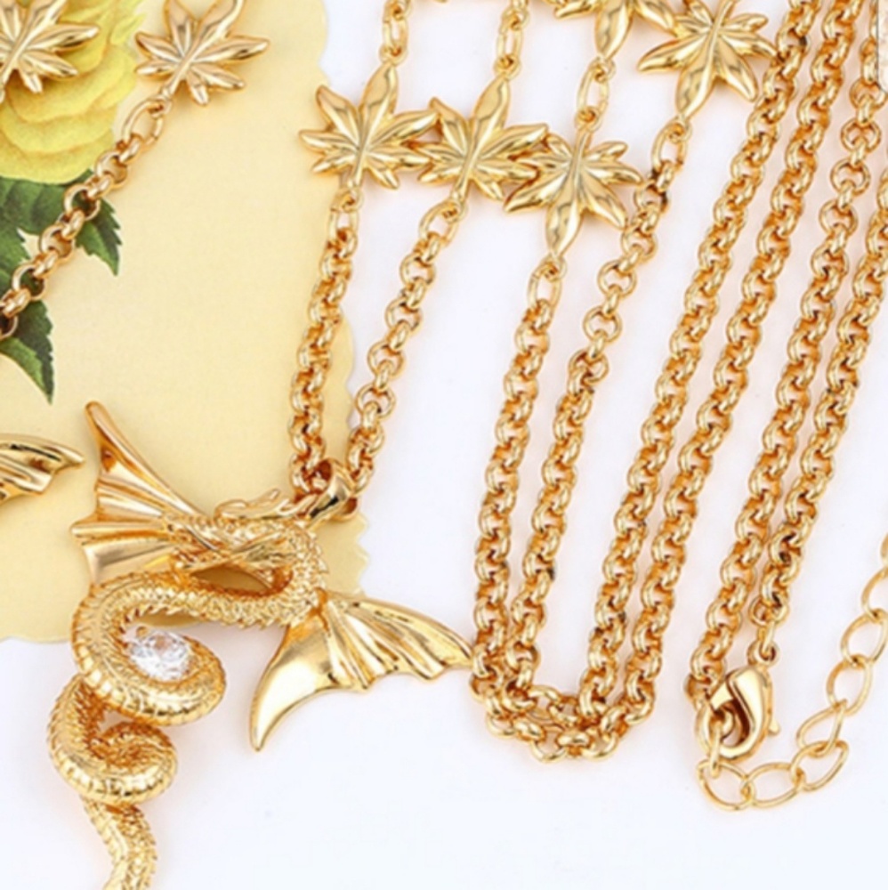 New 18kt Gold Plated Dragon with Clear Crystal
